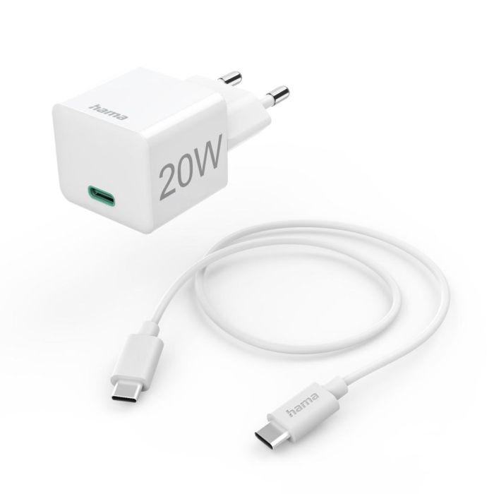 Бързо мини зарядно с USB-C кабел за зареждане HAMA комплект, PD, 20W, 1 м, бяло