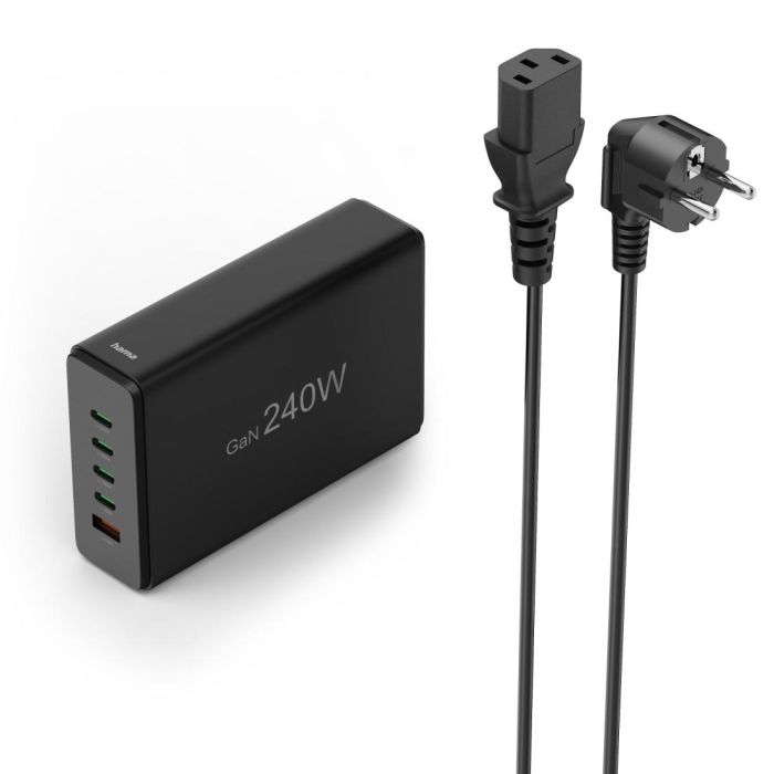 Зарядна станция HAMA 240 W, GaN, Fast Charger, 4 x USB-C, 1 x USB-A, PD