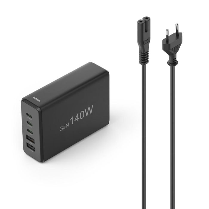 Зарядна станция HAMA 140 W, GaN, Fast Charger, 3 x USB-C, 2 x USB-A, PD