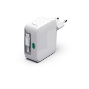 Бързо зарядно 65 W GaN 2xUSB-C с разтегателен кабел 0.7м бял