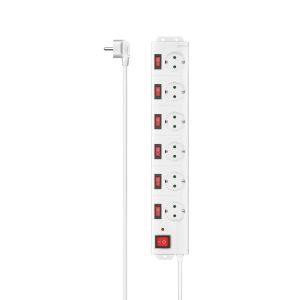 Разклонител HAMA-223159 6 гнезда на 90° 1.4м Индивидуални превключватели Бял