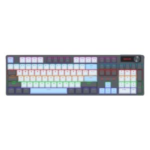 Геймърска клавиатура механична Redragon Caesura K718GB-R, Rainbow осветление, червени суичове - черна с тъмносиньо